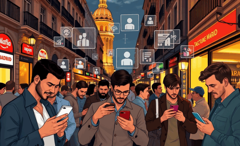 Hombres usando una aplicación de citas en un smartphone, mostrando algoritmos de emparejamiento en acción.