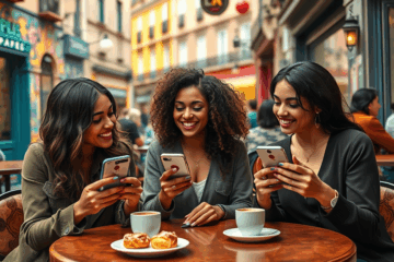 Mujer usando app de citas en su teléfono móvil