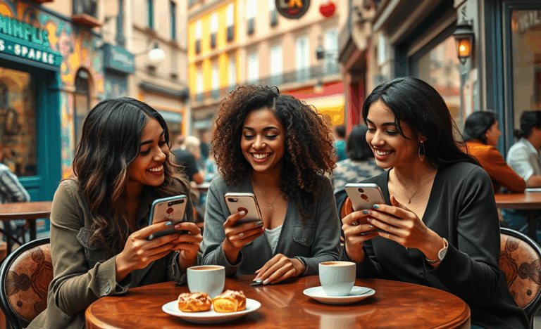Mujer usando app de citas en su teléfono móvil