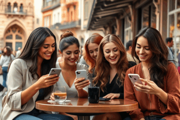 Mujeres usando aplicaciones de citas en sus teléfonos