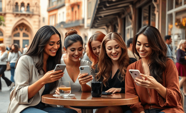 Mujeres usando aplicaciones de citas en sus teléfonos
