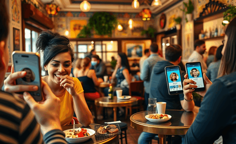 Imagen de personas usando aplicaciones en sus teléfonos, simbolizando la conexión para hacer amigos y encontrar citas.