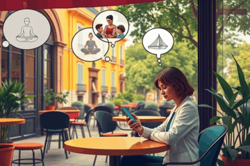 Persona utilizando una aplicación móvil mientras sonríe, simbolizando el cuidado de su autoestima en redes sociales.