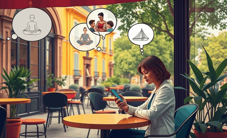 Persona utilizando una aplicación móvil mientras sonríe, simbolizando el cuidado de su autoestima en redes sociales.