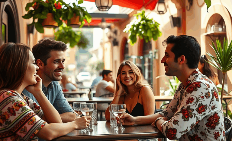 Un hombre sonriente haciendo reír a una mujer, mostrando cómo el humor masculino puede ser una herramienta de seducción.