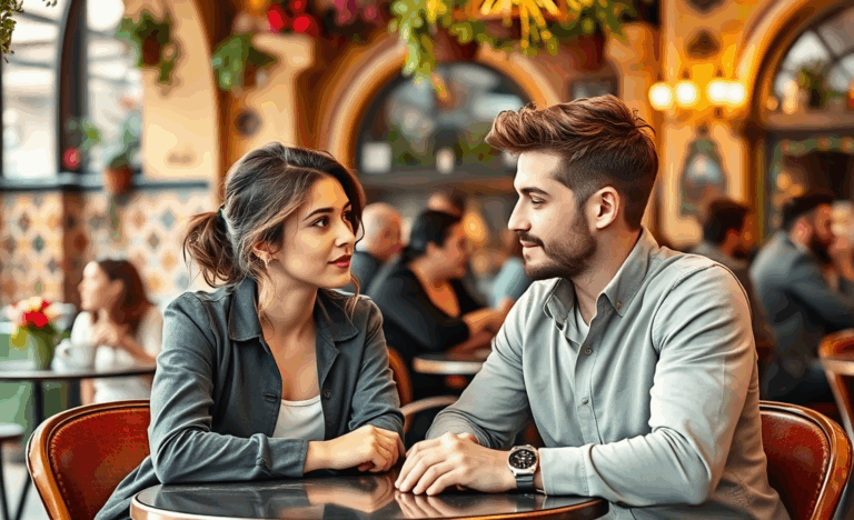 Imagen de pareja conversando seriamente sobre su relación
