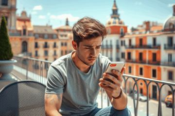 Persona revisando su perfil de Tinder con una expresión curiosa.