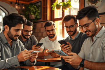 Imagen de un hombre usando una app para mejorar su autoestima.