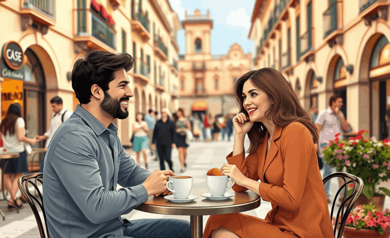 Dos personas conversando en una cita en un café, encontradas a través de una aplicación de citas.