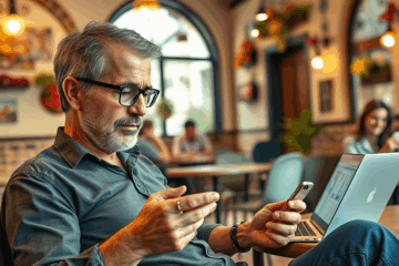 Imagen de un hombre mayor utilizando una aplicación de citas en su smartphone.