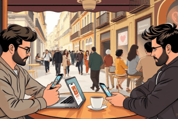 Hombre introvertido usando aplicaciones de citas en su teléfono móvil.